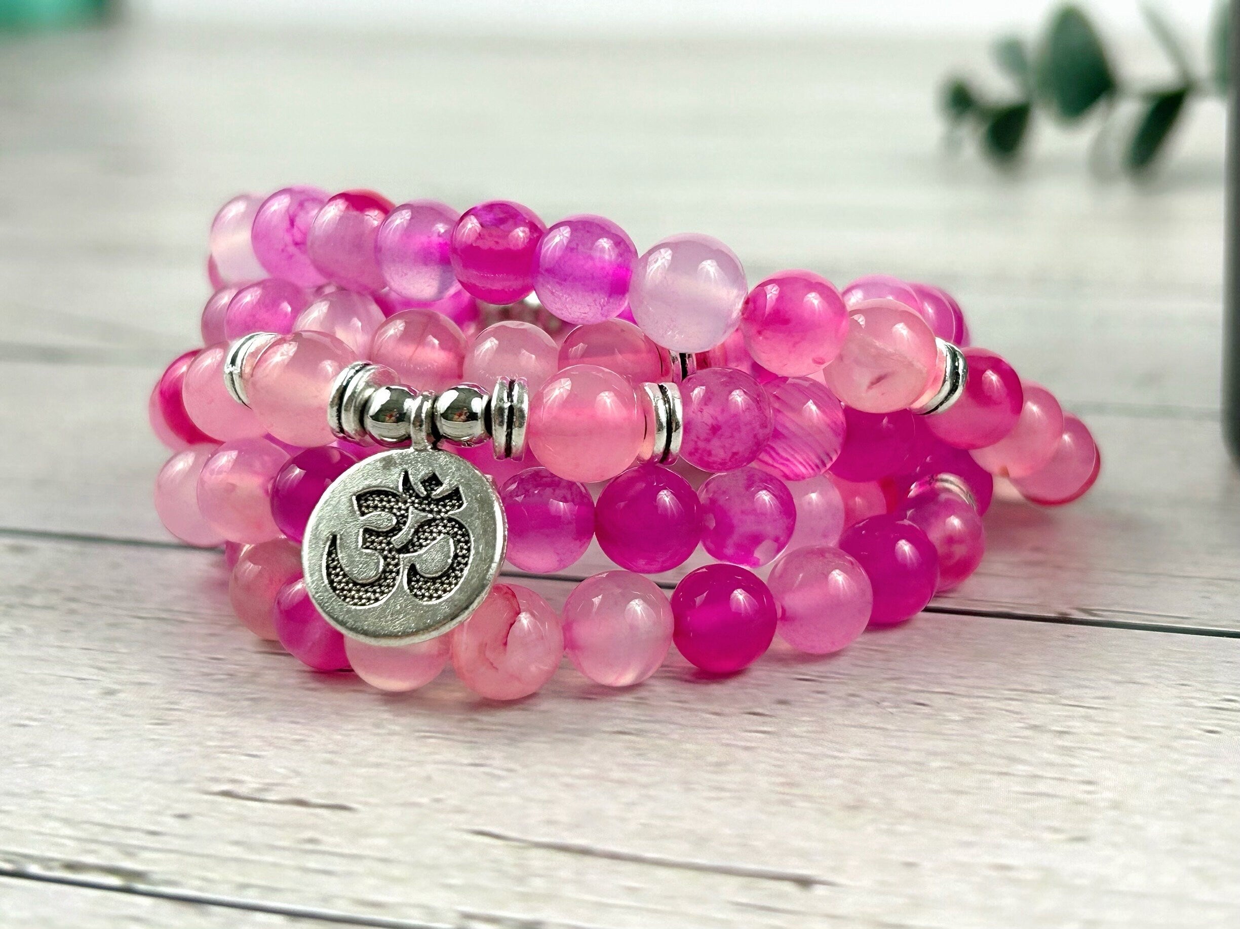 Pink Agate Japa Mala, 108 Mala Beads Necklace, Prayer Beads Necklace, 108 Mala Beads Bracelet , Meditation Necklace, Handmade Jewelry