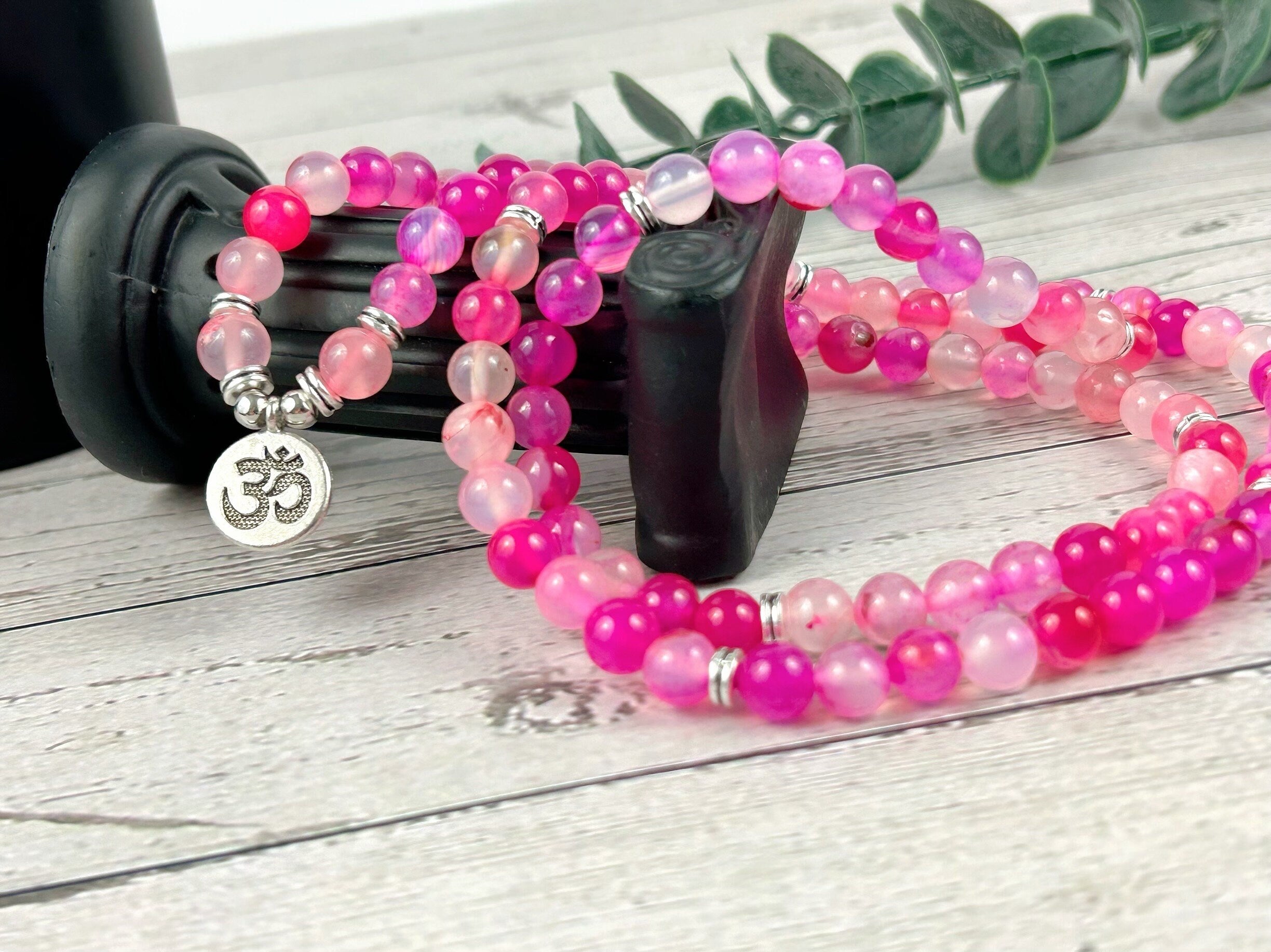 Pink Agate Japa Mala, 108 Mala Beads Necklace, Prayer Beads Necklace, 108 Mala Beads Bracelet , Meditation Necklace, Handmade Jewelry