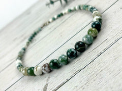 Tree Agate Necklace, Green Beaded Necklace, Natural Stones Jewelry, Healing Gemstone Necklace, Personalized Necklace, Yoga Gemstone