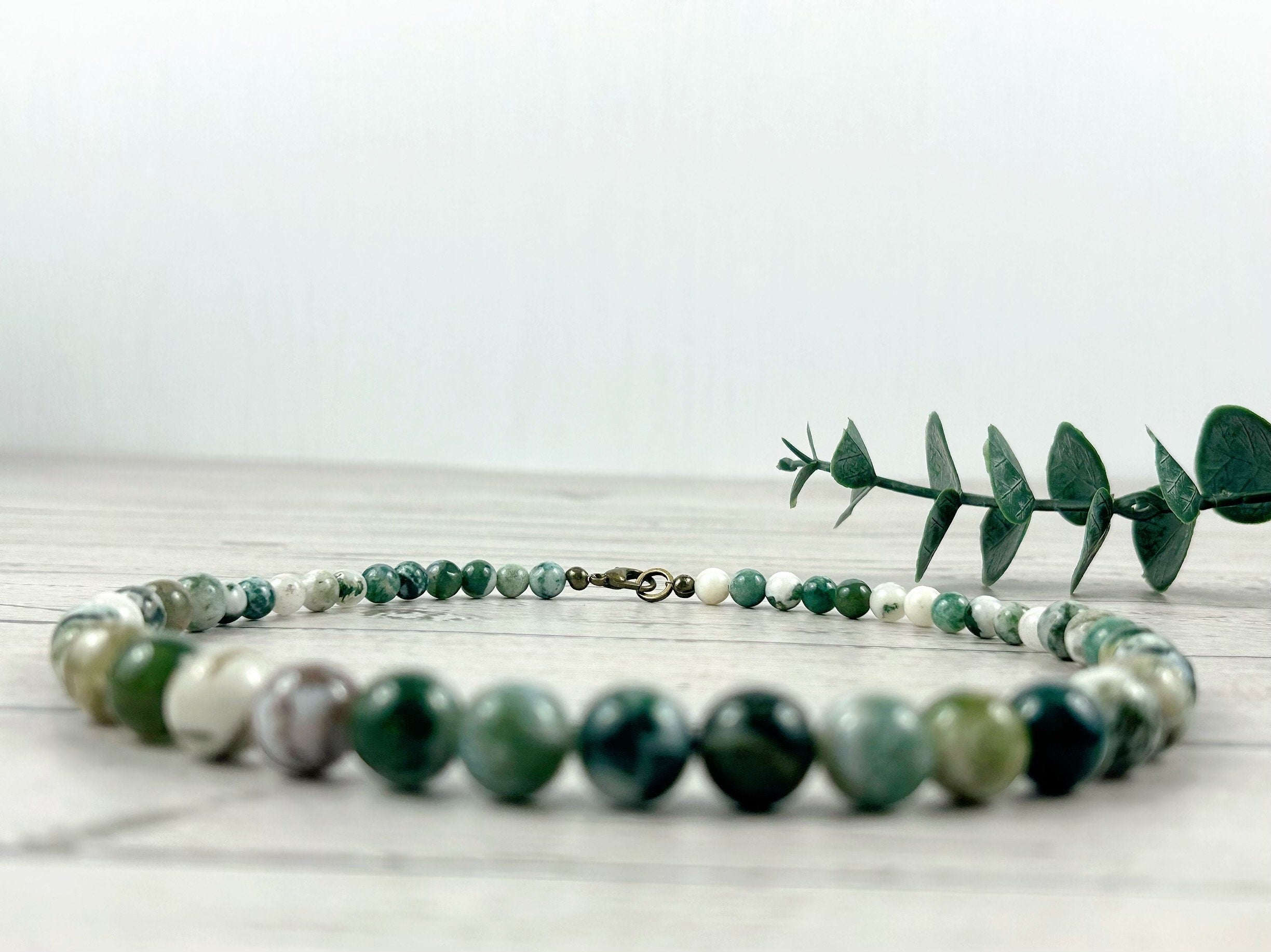 Tree Agate Necklace, Green Beaded Necklace, Natural Stones Jewelry, Healing Gemstone Necklace, Personalized Necklace, Yoga Gemstone