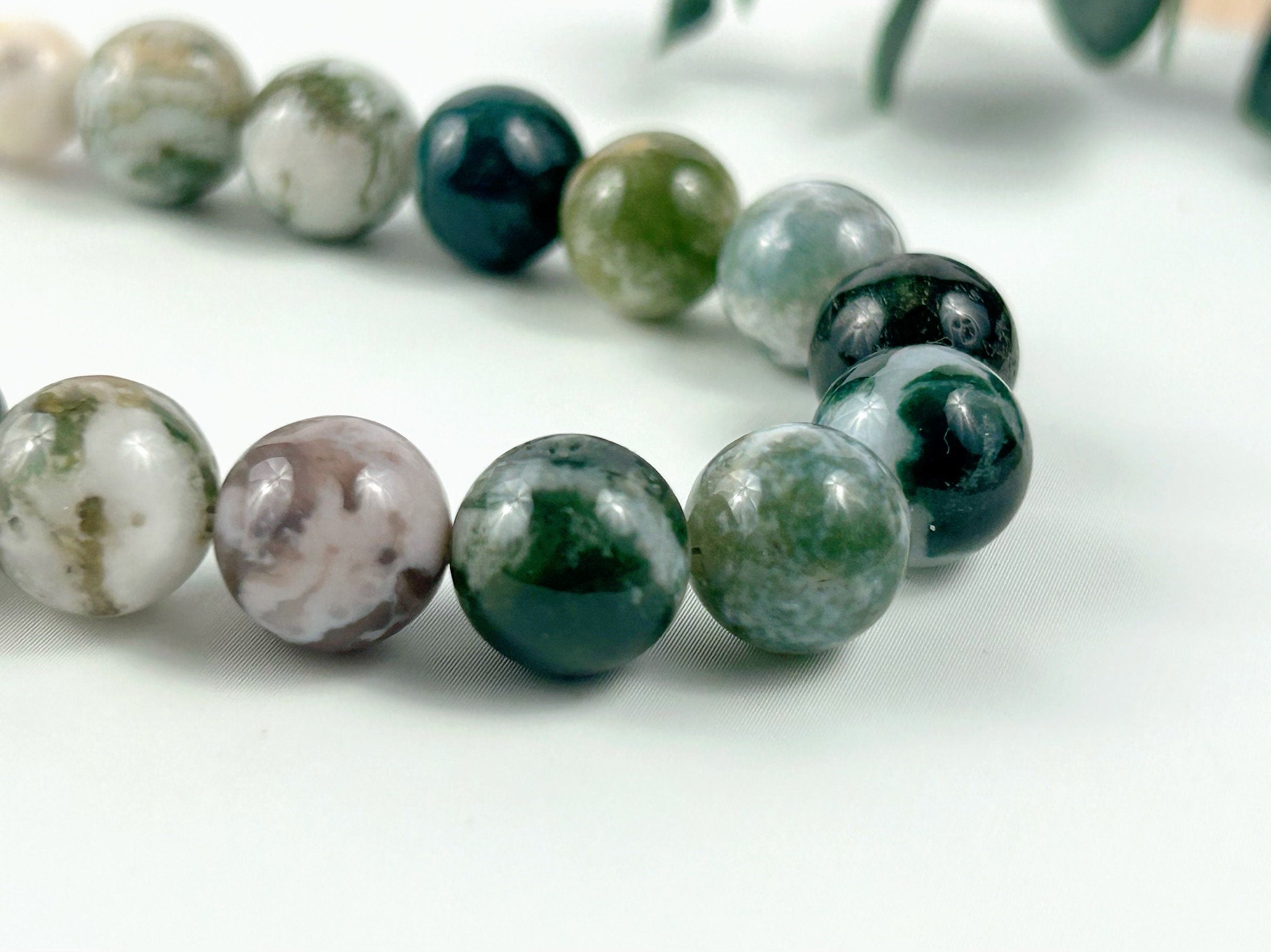 Tree Agate Necklace, Green Beaded Necklace, Natural Stones Jewelry, Healing Gemstone Necklace, Personalized Necklace, Yoga Gemstone