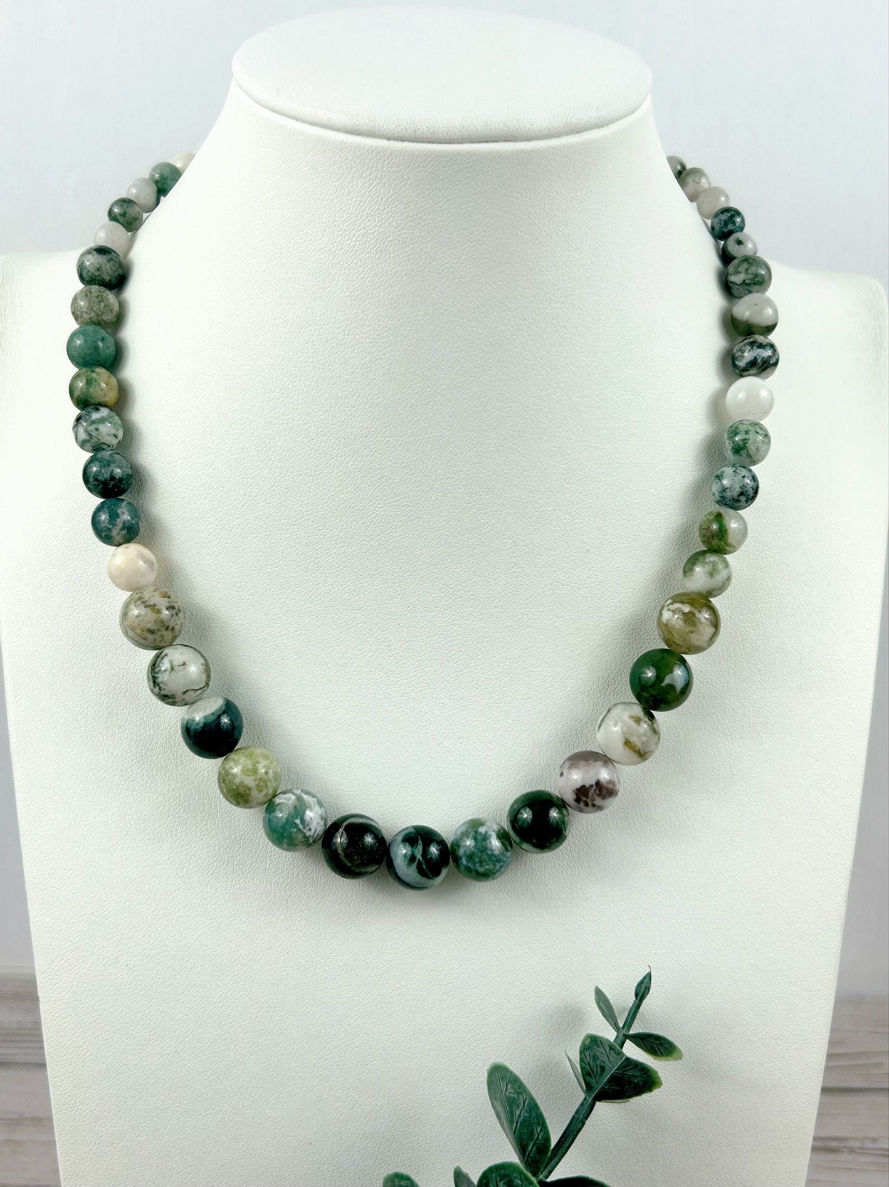 Tree Agate Necklace, Green Beaded Necklace, Natural Stones Jewelry, Healing Gemstone Necklace, Personalized Necklace, Yoga Gemstone
