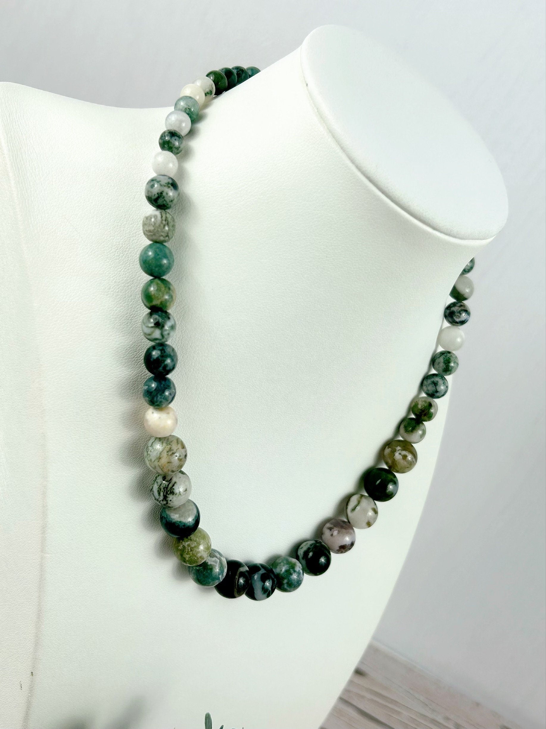 Tree Agate Necklace, Green Beaded Necklace, Natural Stones Jewelry, Healing Gemstone Necklace, Personalized Necklace, Yoga Gemstone