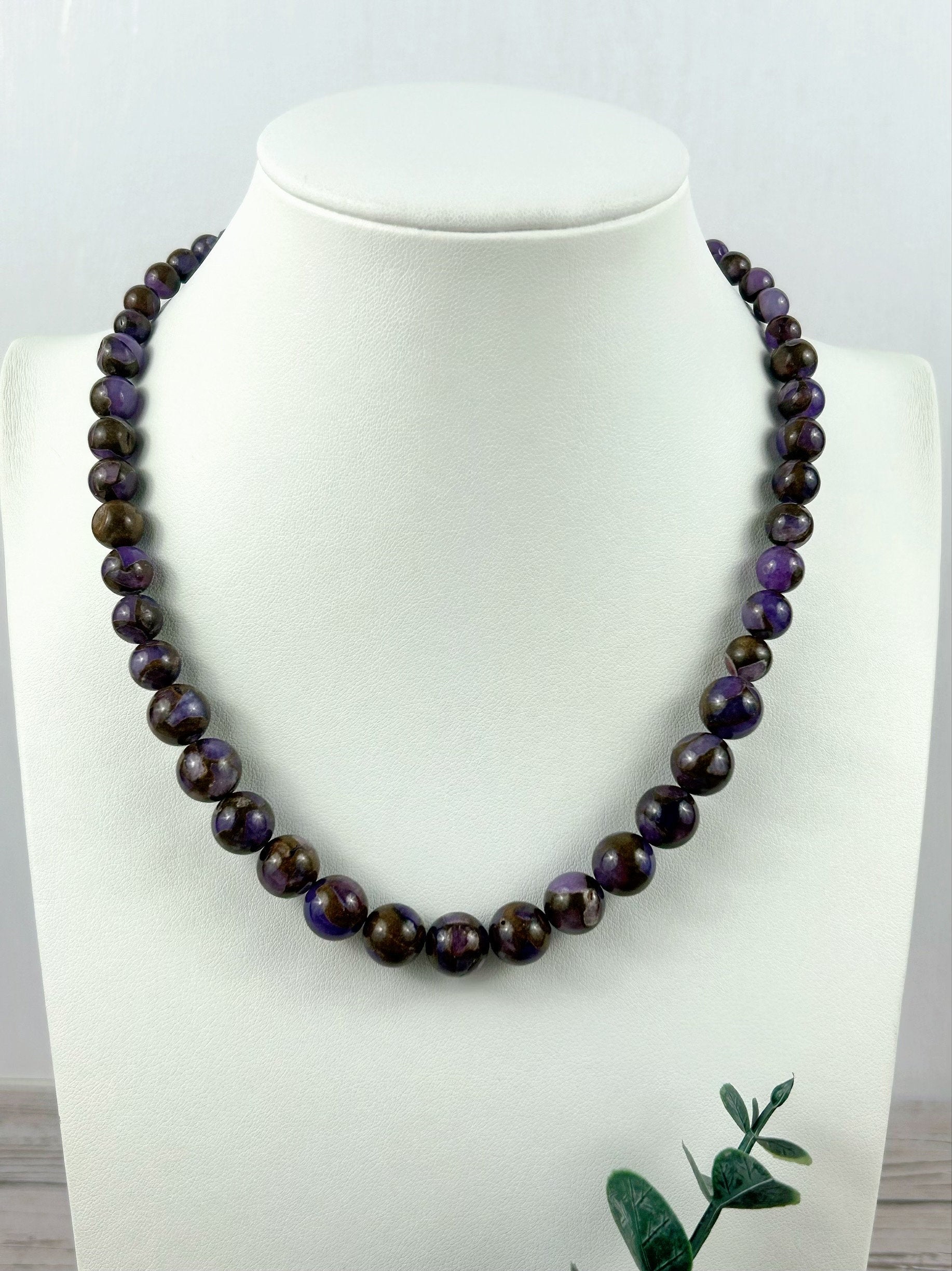 Purple Beaded Necklace, Purple Mosaic Quartz Necklace, Healing Gemstones, Natural Stone Necklace, Balancing Necklace, Gemstones Jewelry