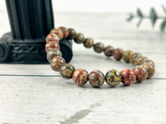 Leopard Skin Jasper Bracelet, Brown Beaded Bracelet, Gemstone Jewelry, Balancing Bracelet, Gemstone Bracelet for Men, Gift for Her