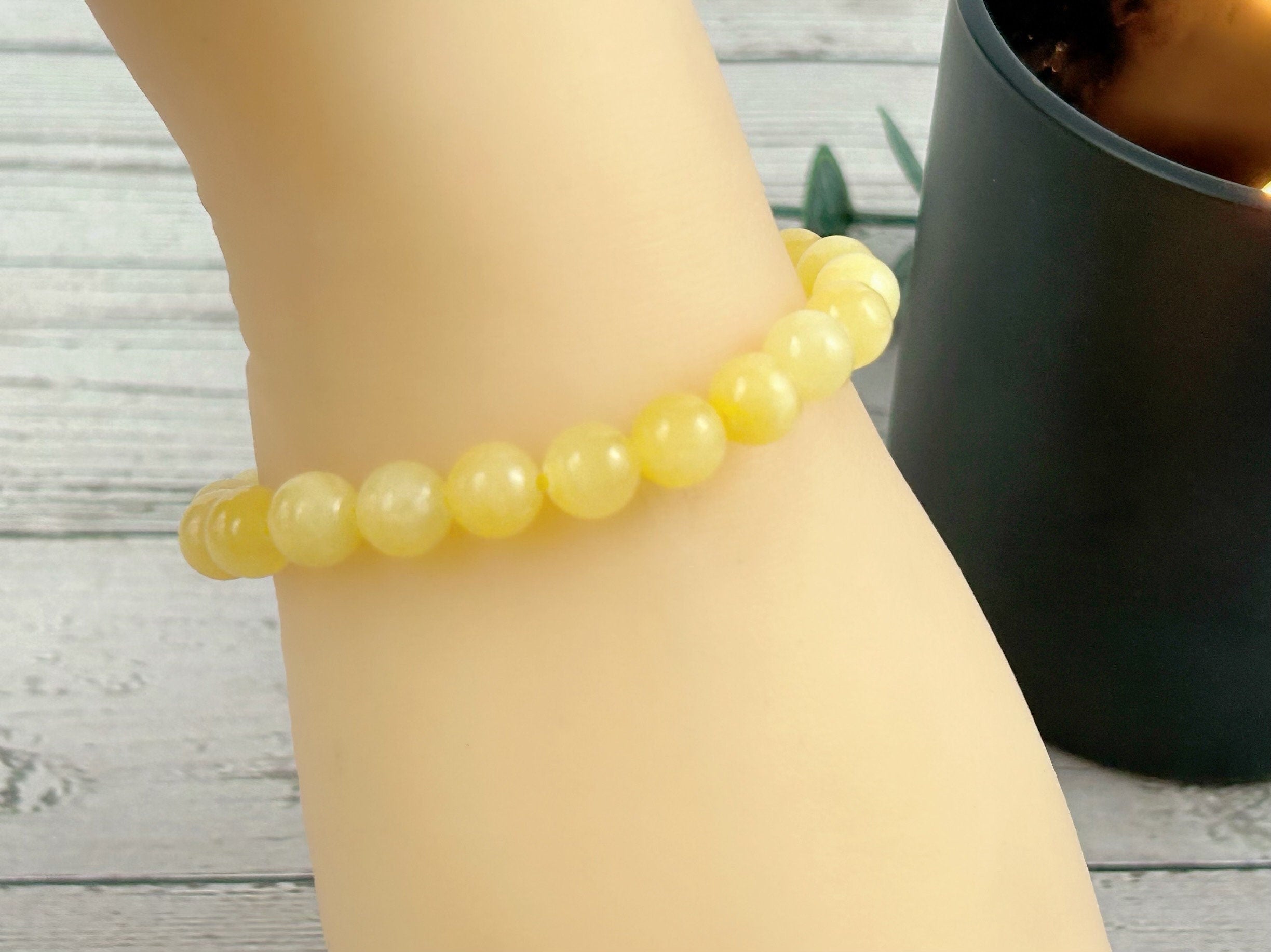 Yellow Beaded Bracelet, Natural Stone Bracelet, Yellow Calcite Bracelet, Stretch Bracelet, Gemstone Bracelet for Men, Bracelet for Women