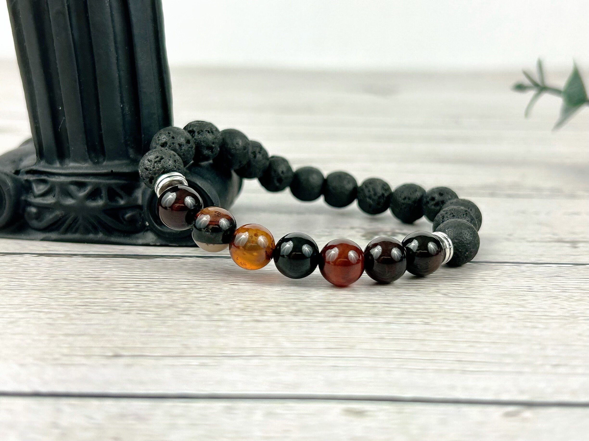 Dream Agate Bracelet, Essential Oil Bracelet, Diffuser Bracelet, Aromatherapy Bracelet, Stretch Bracelet, Black Lava, Reiki Bracelet, Yoga