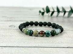 Diffuser Bracelet, Essential Oil Bracelet, Reiki Bracelet, Aromatherapy Bracelet, Tree Agate Bracelet, Boyfriend Gift, Black Lava Rock