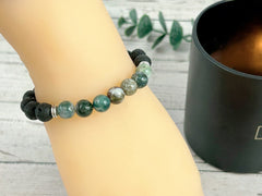 Diffuser Bracelet, Essential Oil Bracelet, Reiki Bracelet, Aromatherapy Bracelet, Tree Agate Bracelet, Boyfriend Gift, Black Lava Rock