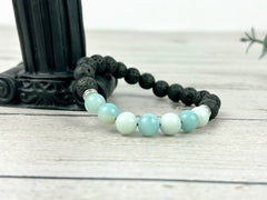 Essential Oil Bracelet, Diffuser Bracelet, Aromatherapy Bracelet, Blue Amazonite Bracelet, Stretch Bracelet, Black Lava Rock, Yoga Bracelet