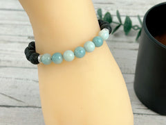 Essential Oil Bracelet, Diffuser Bracelet, Aromatherapy Bracelet, Blue Amazonite Bracelet, Stretch Bracelet, Black Lava Rock, Yoga Bracelet