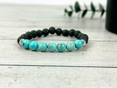 Essential Oil Bracelet, Diffuser Bracelet, Aromatherapy Bracelet, Turquoise Bracelet, Stretch Bracelet, Handmade Bracelet, Black Lava Rock