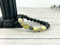 Essential Oil Bracelet, Diffuser Bracelet, Aromatherapy Bracelet, Yellow Turquoise Bracelet, Stretch Bracelet, Black Lava Rock