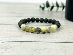 Essential Oil Bracelet, Diffuser Bracelet, Aromatherapy Bracelet, Yellow Turquoise Bracelet, Stretch Bracelet, Black Lava Rock