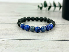 Essential Oil Bracelet, Diffuser Bracelet, Aromatherapy Bracelet, Lapis Lazuli Bracelet, Stretch Bracelet, Black Lava Rock