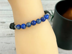 Essential Oil Bracelet, Diffuser Bracelet, Aromatherapy Bracelet, Lapis Lazuli Bracelet, Stretch Bracelet, Black Lava Rock