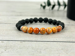 Jasper Bracelet, Essential Oil Bracelet, Diffuser Bracelet, Aromatherapy Bracelet, Orange Imperial Jasper, Stretch Bracelet, Black Lava Rock