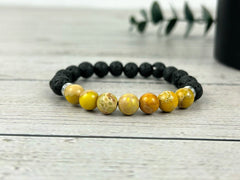 Jasper Bracelet, Essential Oil Bracelet, Diffuser Bracelet, Aromatherapy Bracelet, Yellow Imperial Jasper, Stretch Bracelet, Black Lava Rock