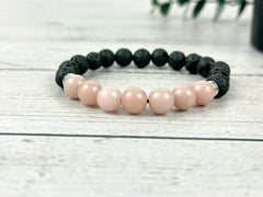 Pink Opal Bracelet, Essential Oil Bracelet, Diffuser Bracelet, Aromatherapy Bracelet, Stretch Bracelet, Black Lava Rock, Yoga Bracelet