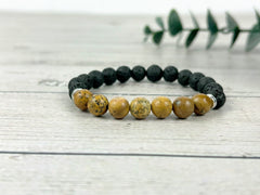 Picture Jasper Bracelet, Essential Oil Bracelet, Diffuser Bracelet, Aromatherapy Bracelet, Stretch Bracelet, Black Lava Rock, Reiki Bracelet