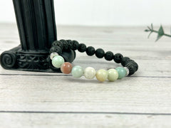 Amazonite Bracelet, Essential Oil Bracelet, Diffuser Bracelet, Aromatherapy Bracelet, Stretch Bracelet, Black Lava, Reiki Bracelet