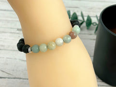 Amazonite Bracelet, Essential Oil Bracelet, Diffuser Bracelet, Aromatherapy Bracelet, Stretch Bracelet, Black Lava, Reiki Bracelet