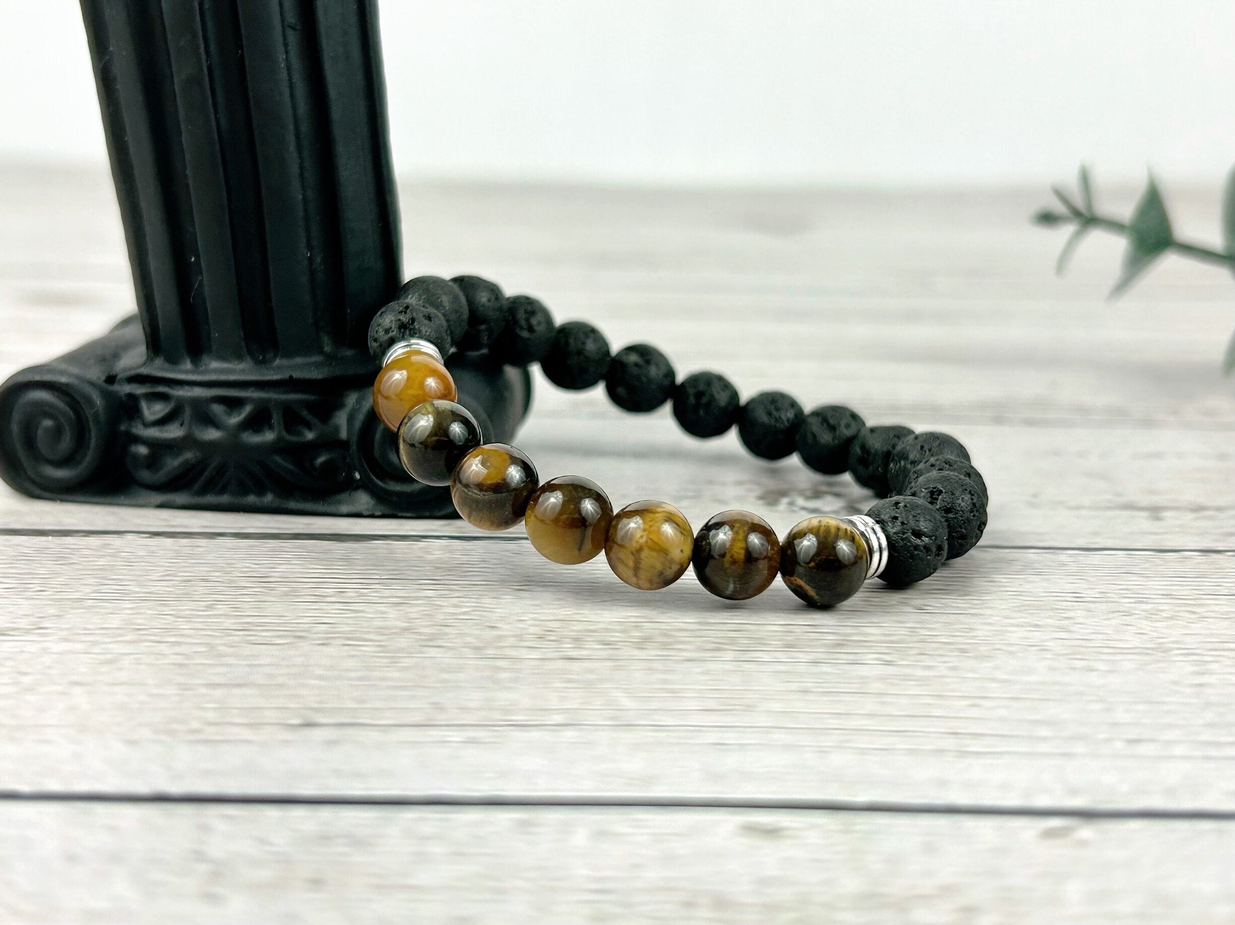 Tiger Eye Bracelet, Essential Oil Bracelet, Diffuser Bracelet, Aromatherapy Bracelet, Stretch Bracelet, Black Lava, Reiki Bracelet, Yoga