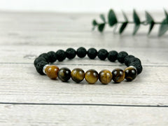 Tiger Eye Bracelet, Essential Oil Bracelet, Diffuser Bracelet, Aromatherapy Bracelet, Stretch Bracelet, Black Lava, Reiki Bracelet, Yoga