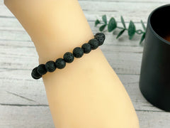 Black Beaded Bracelet, Essential Oil Bracelet, Diffuser Bracelet, Aromatherapy Bracelet, Stretch Bracelet, Black Lava, Reiki Bracelet