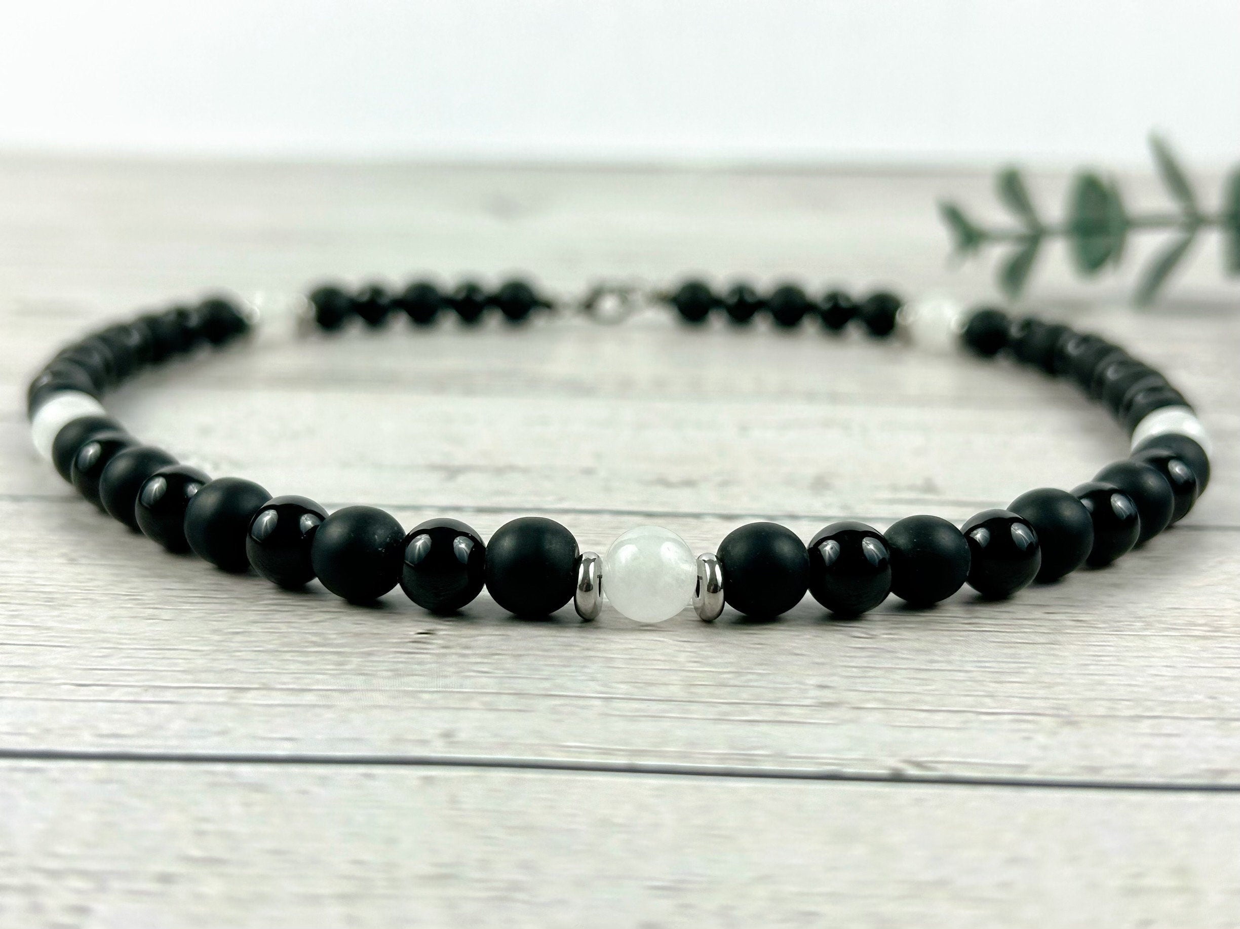 Black Onyx Necklace, Moonstone Necklace, Stone Necklace for Men, Boyfriend Gift, Handmade Necklace, Protection Necklace, Gemstone Necklace