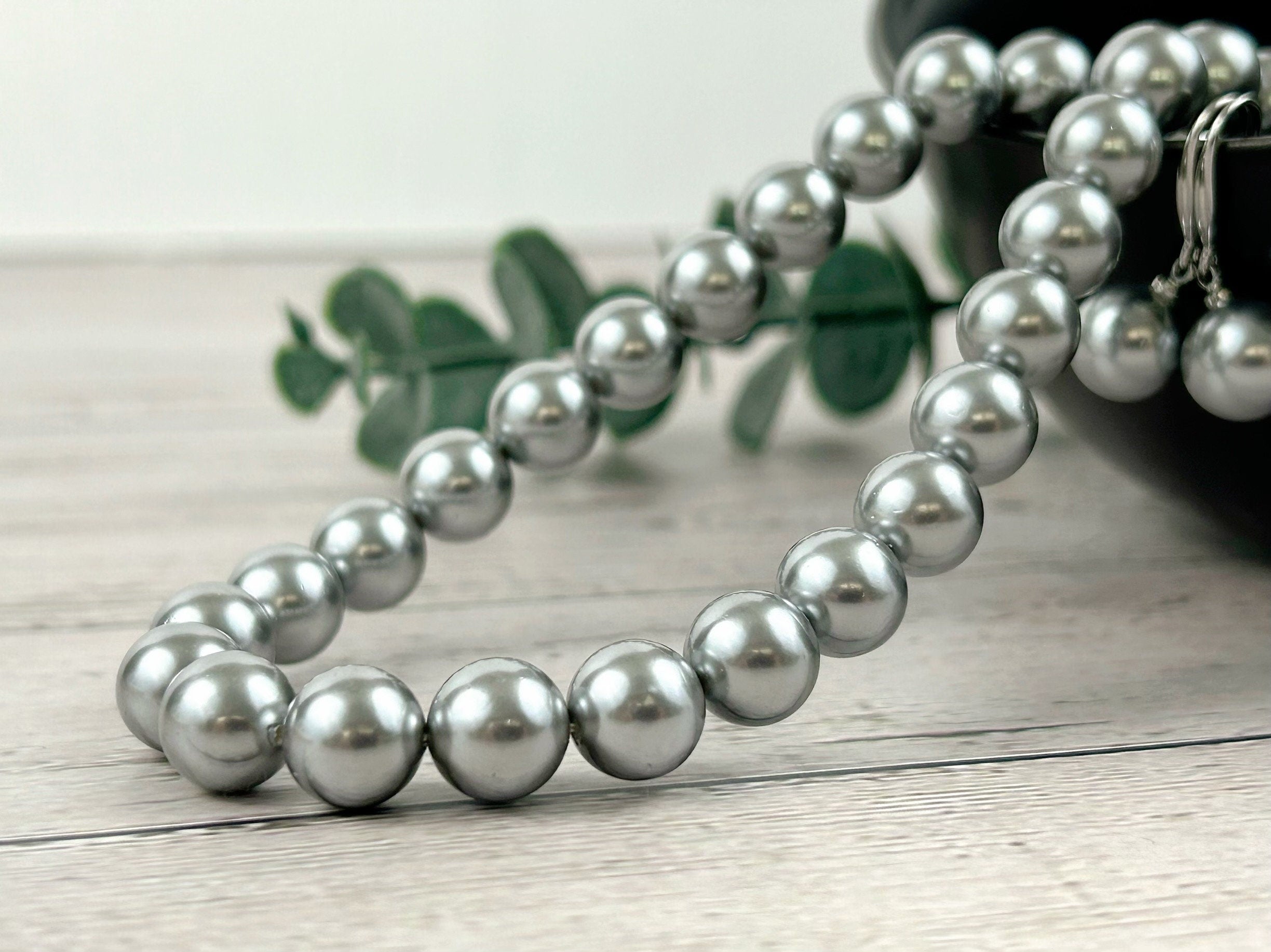 Silver Gray Pearl Necklace, Shell Pearl Necklace, Handmade Jewelry, Grey Pearl Jewelry, Birthday Gift for Her, Bridesmaid Gift