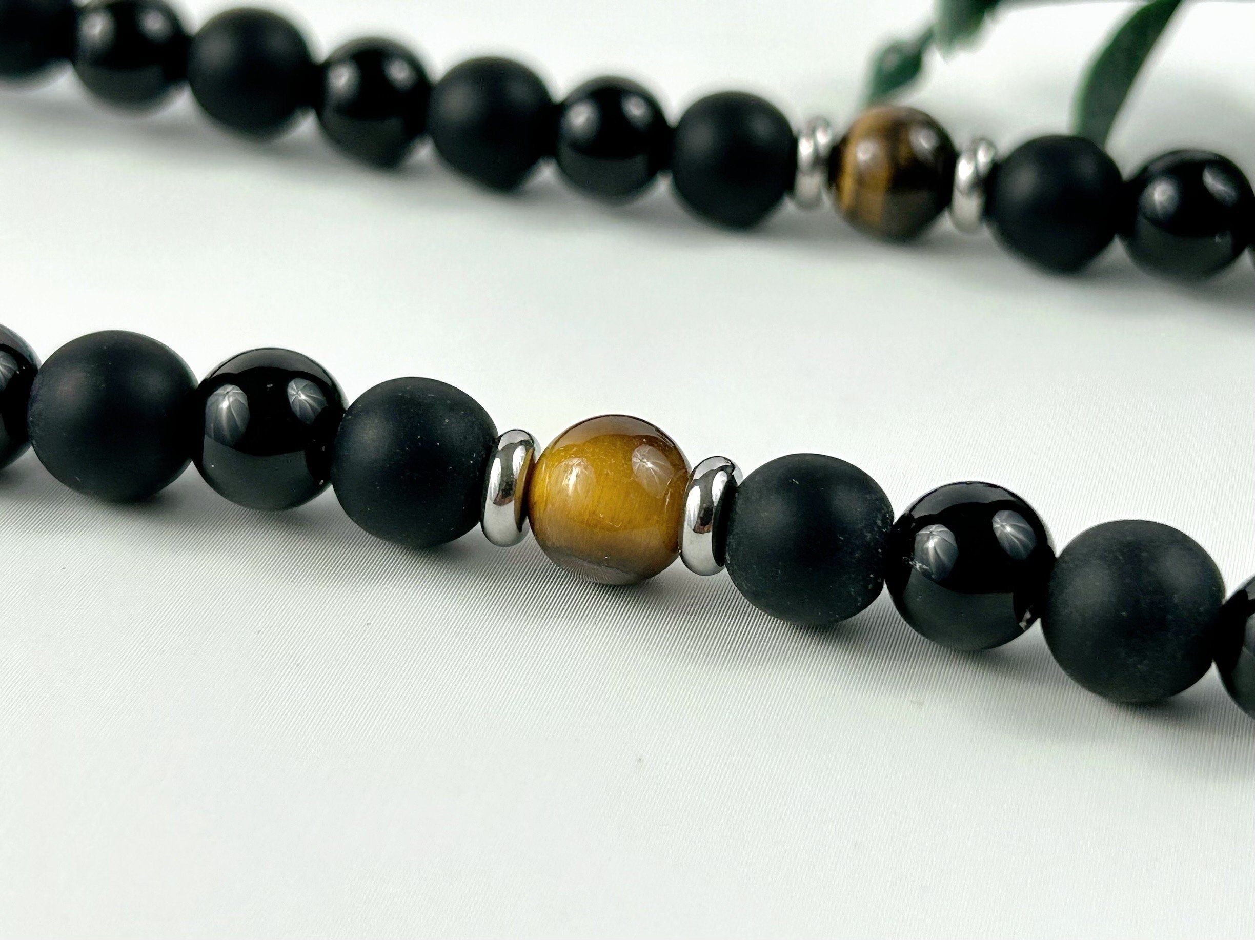 Tigers Eye Necklace, Black Beaded Necklace, Black Onyx Necklace, Necklace for Men, Boyfriend Gift, Protection Necklace, Gemstone Necklace