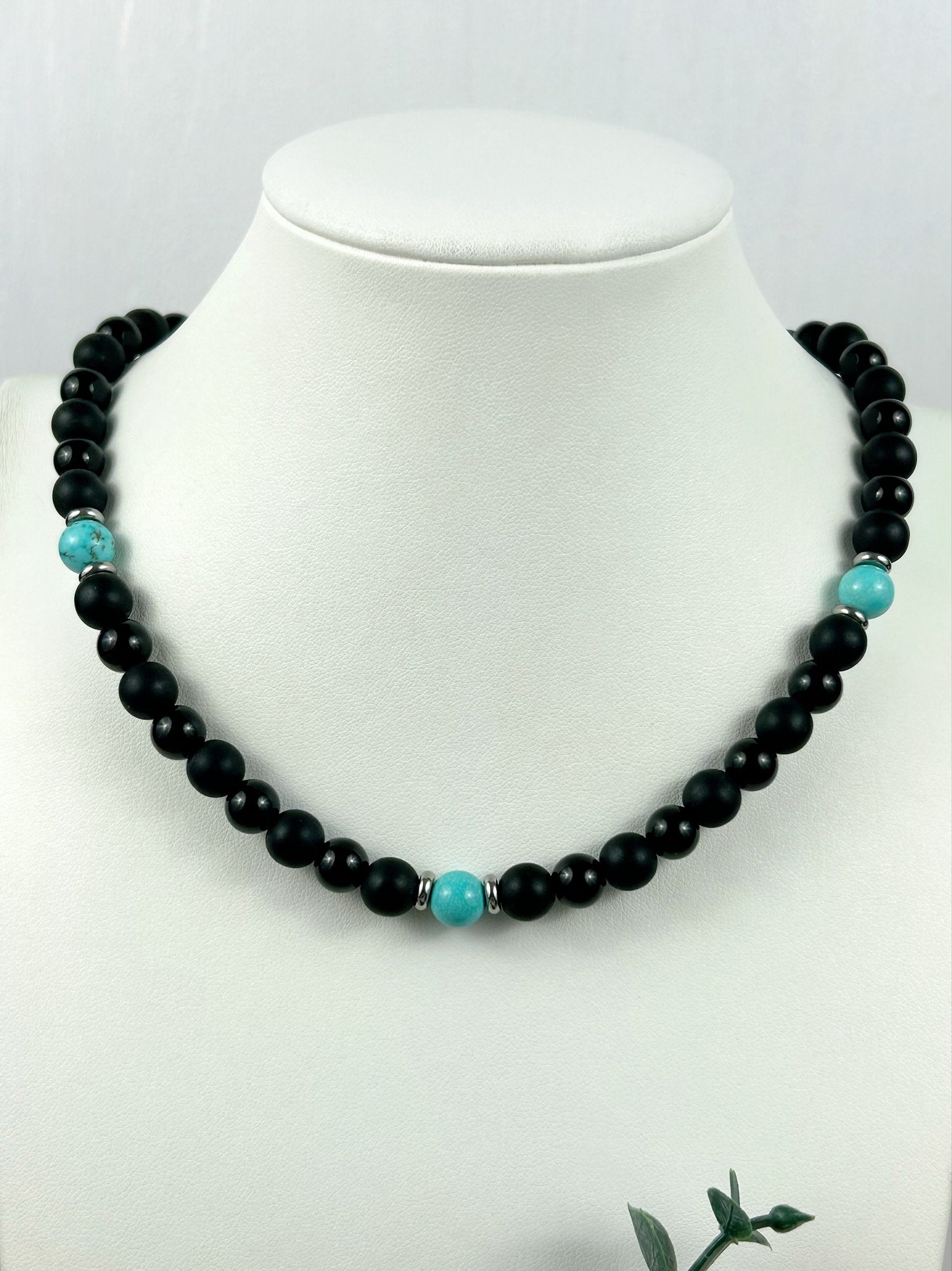 Black Onyx Necklace, Turquoise Necklace, Stone Necklace for Men, Boyfriend Gift, Handmade Necklace, Protection Necklace, Gemstone Necklace