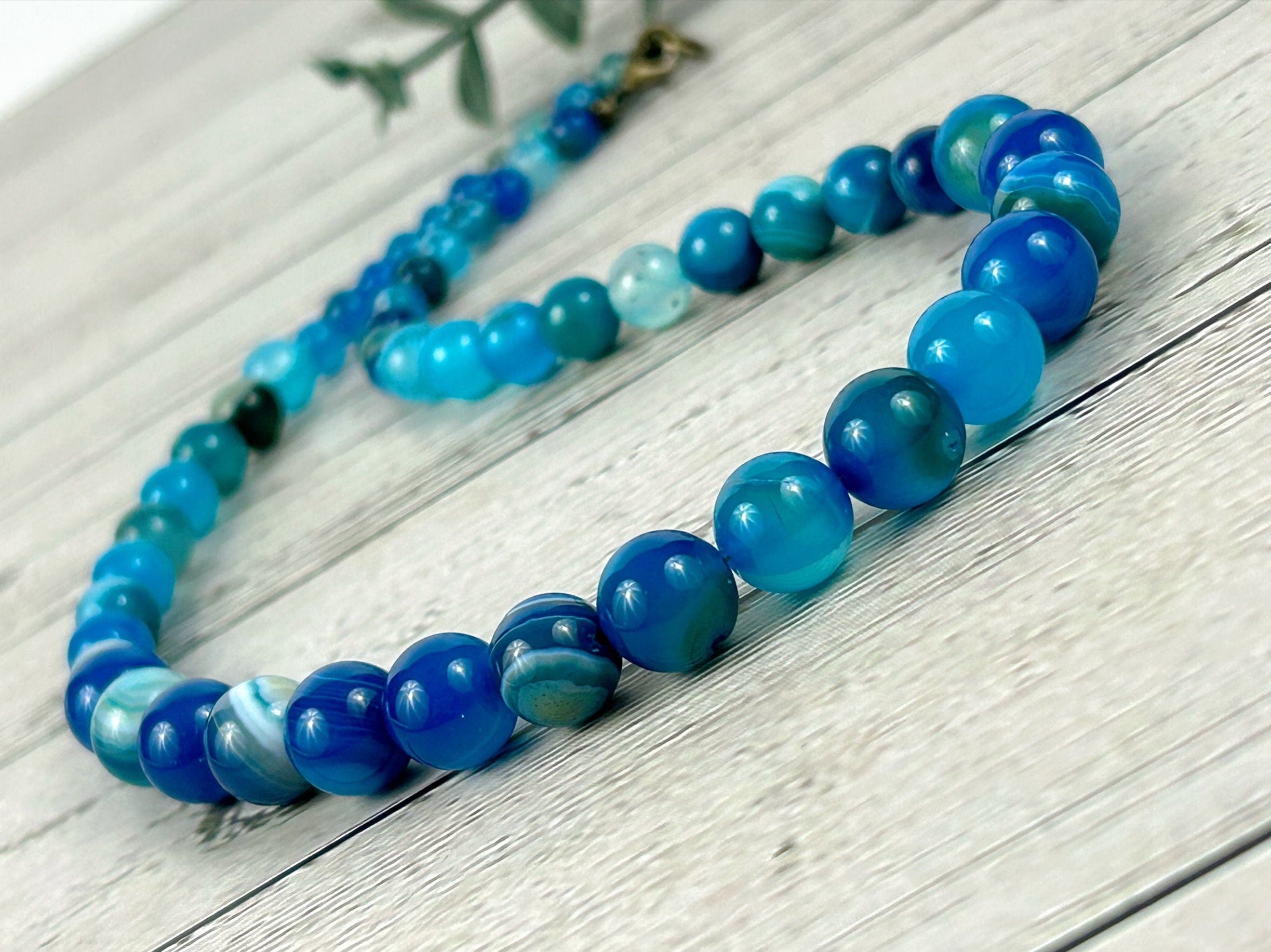 Blue Beaded Necklace, Blue Agate Necklace, Gemstones Jewelry, Handmade Jewelry, Protection Necklace, Women Necklace, Necklace Gift
