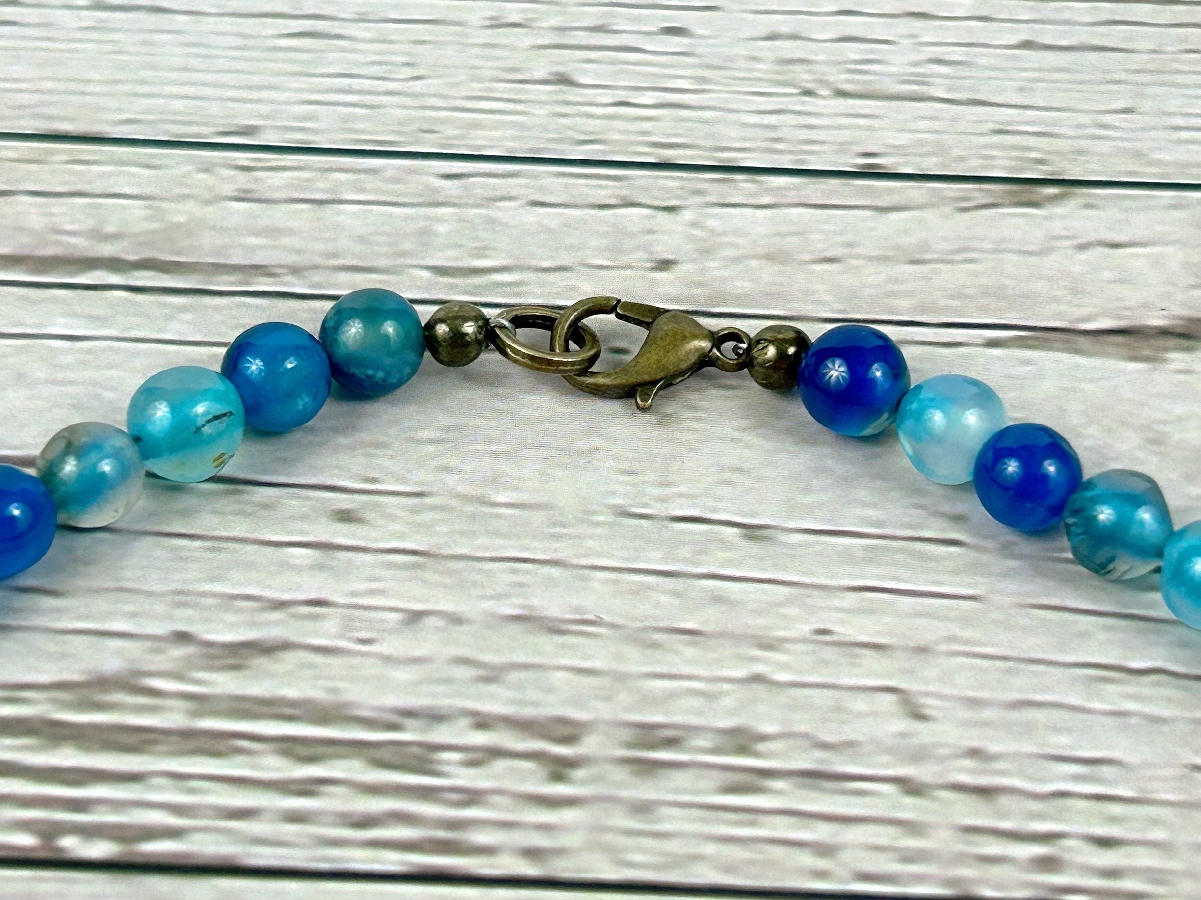 Blue Beaded Necklace, Blue Agate Necklace, Gemstones Jewelry, Handmade Jewelry, Protection Necklace, Women Necklace, Necklace Gift