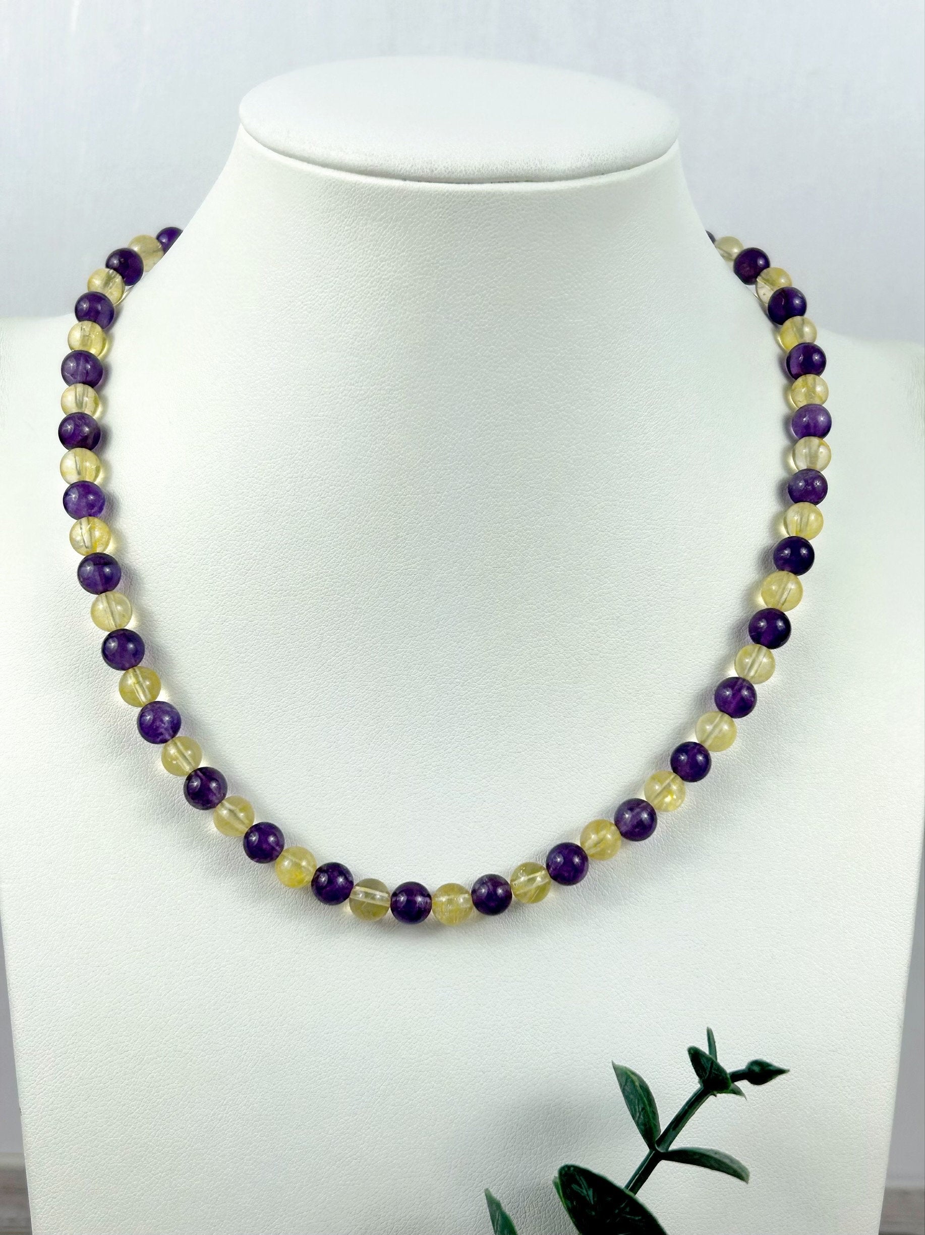 Amethyst Necklace, Citrine Necklace, Abundance Necklace, Anxiety, Protection Necklace, Beaded Necklace, Healing Stones, Necklace for Men