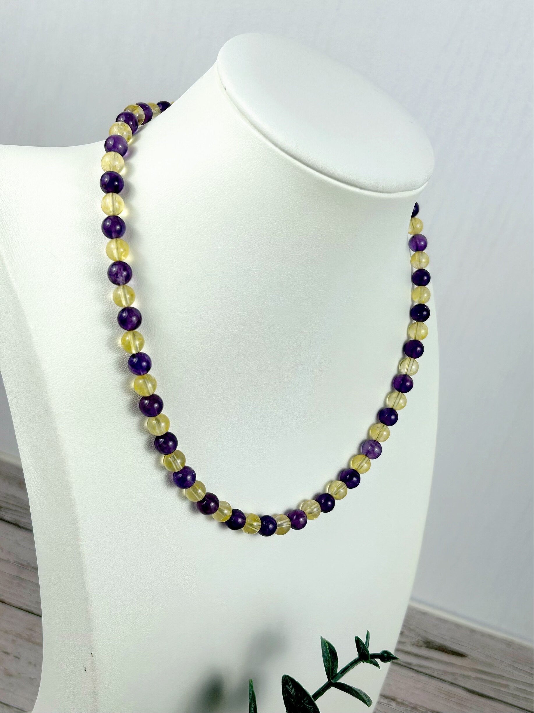 Amethyst Necklace, Citrine Necklace, Abundance Necklace, Anxiety, Protection Necklace, Beaded Necklace, Healing Stones, Necklace for Men