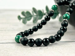 Black Beaded Necklace, Black Onyx Necklace, Malachite Necklace, Gemstone Necklace for Men, Boyfriend Gift, Protection Necklace, Gift for Her