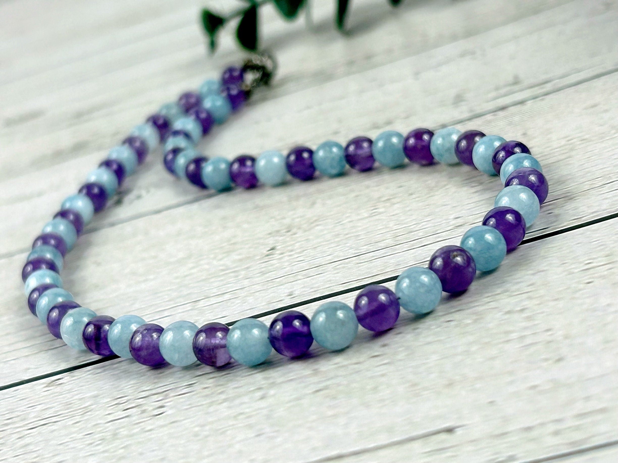 Amethyst Necklace, Aquamarine Necklace, Healing Gemstones Necklace, Spiritual Necklace, Beaded Necklace, Necklace for Men, Gift for Her