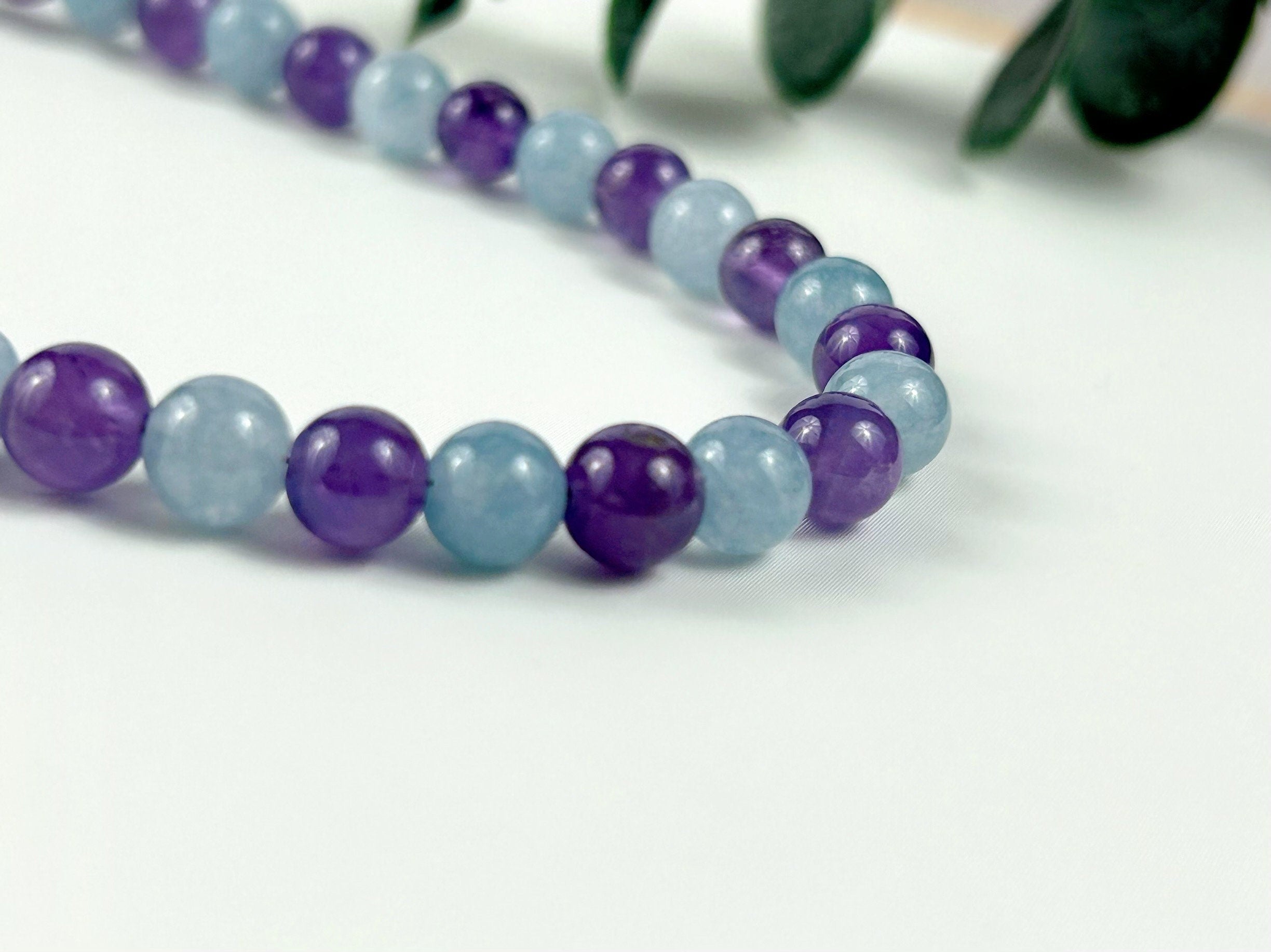 Amethyst Necklace, Aquamarine Necklace, Healing Gemstones Necklace, Spiritual Necklace, Beaded Necklace, Necklace for Men, Gift for Her