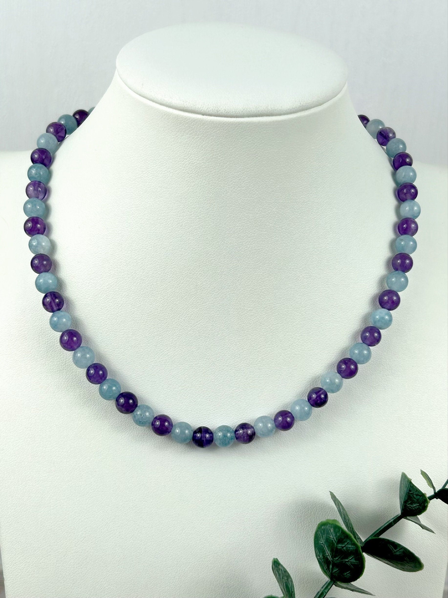 Amethyst Necklace, Aquamarine Necklace, Healing Gemstones Necklace, Spiritual Necklace, Beaded Necklace, Necklace for Men, Gift for Her