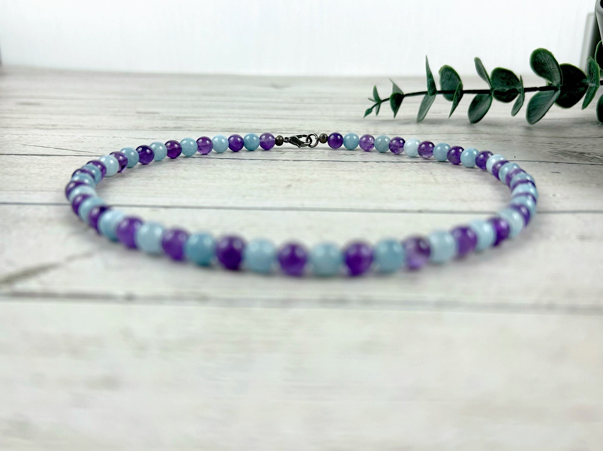 Amethyst Necklace, Aquamarine Necklace, Healing Gemstones Necklace, Spiritual Necklace, Beaded Necklace, Necklace for Men, Gift for Her
