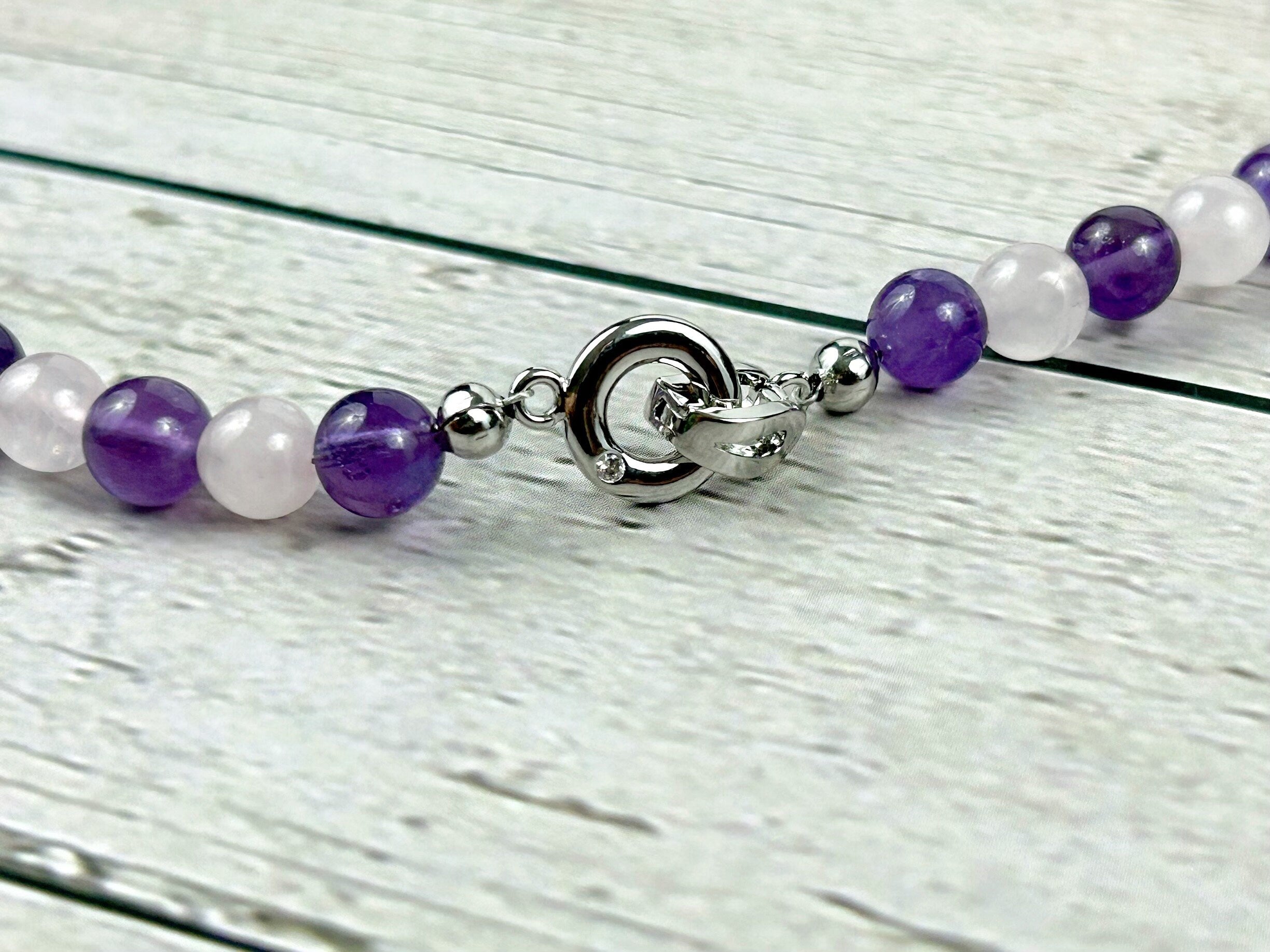 Amethyst Necklace, Rose Quartz Necklace, Calming Necklace, Spiritual Necklace, Beaded Necklace, Protection Necklace for Men, Gift for Her