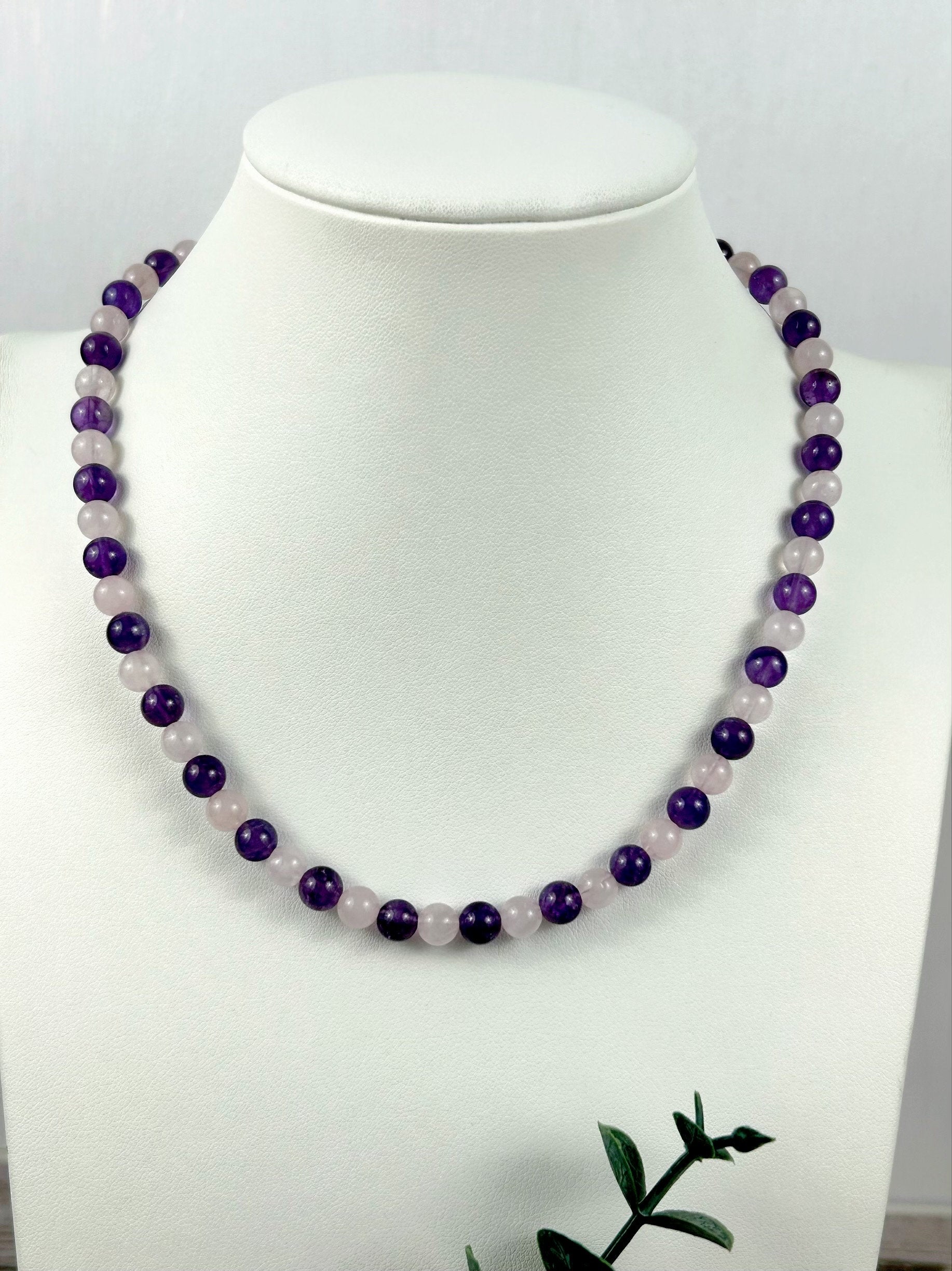 Amethyst Necklace, Rose Quartz Necklace, Calming Necklace, Spiritual Necklace, Beaded Necklace, Protection Necklace for Men, Gift for Her