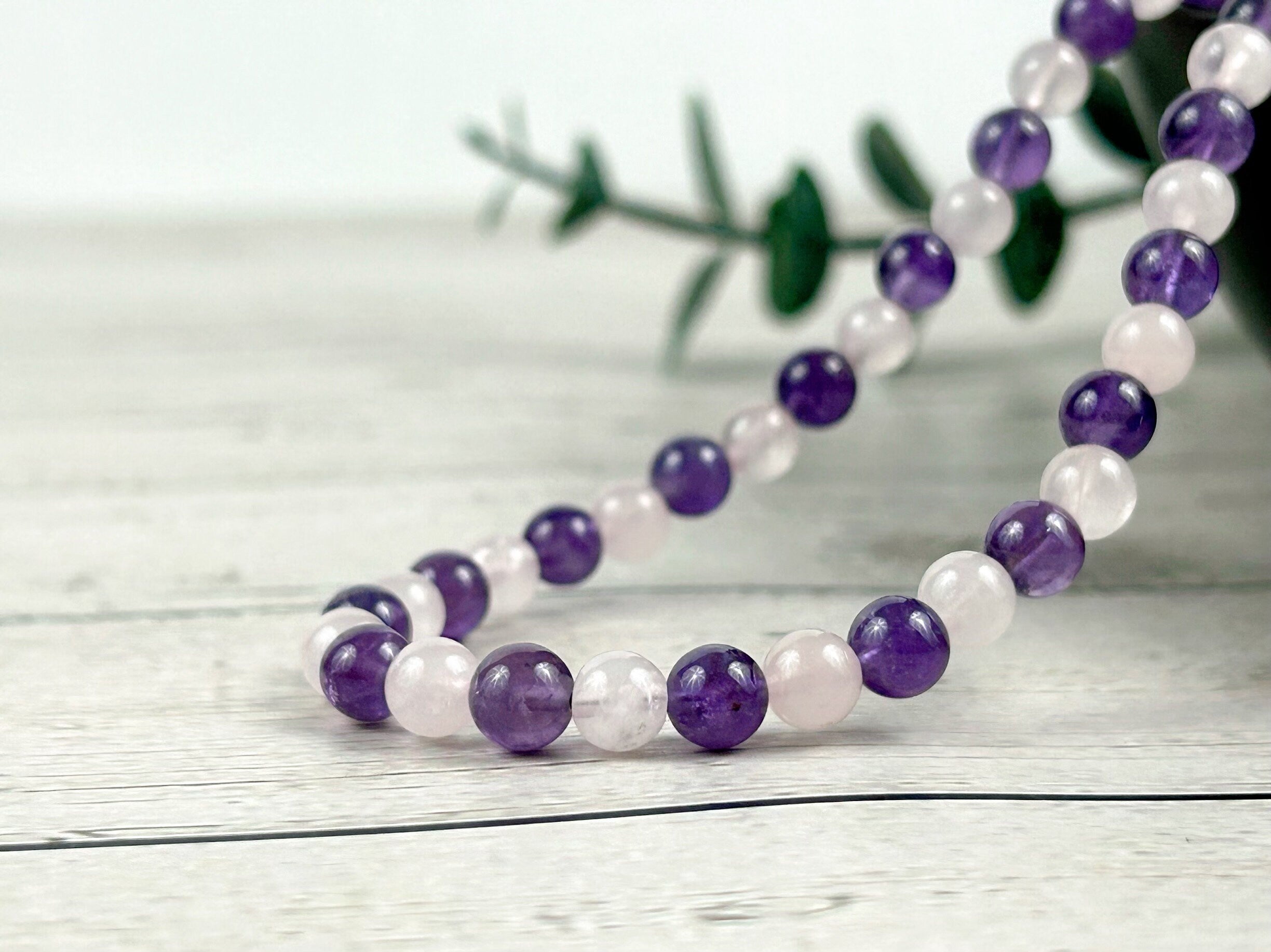 Amethyst Necklace, Rose Quartz Necklace, Calming Necklace, Spiritual Necklace, Beaded Necklace, Protection Necklace for Men, Gift for Her