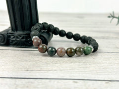 Diffuser Bracelet, Essential Oil Bracelet, Aromatherapy Bracelet, Indian Agate Bracelet, Yoga Bracelet, Reiki Bracelet, Black Lava Rock