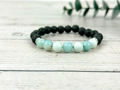 Essential Oil Bracelet, Diffuser Bracelet, Aromatherapy Bracelet, Blue Amazonite Bracelet, Stretch Bracelet, Black Lava Rock, Yoga Bracelet