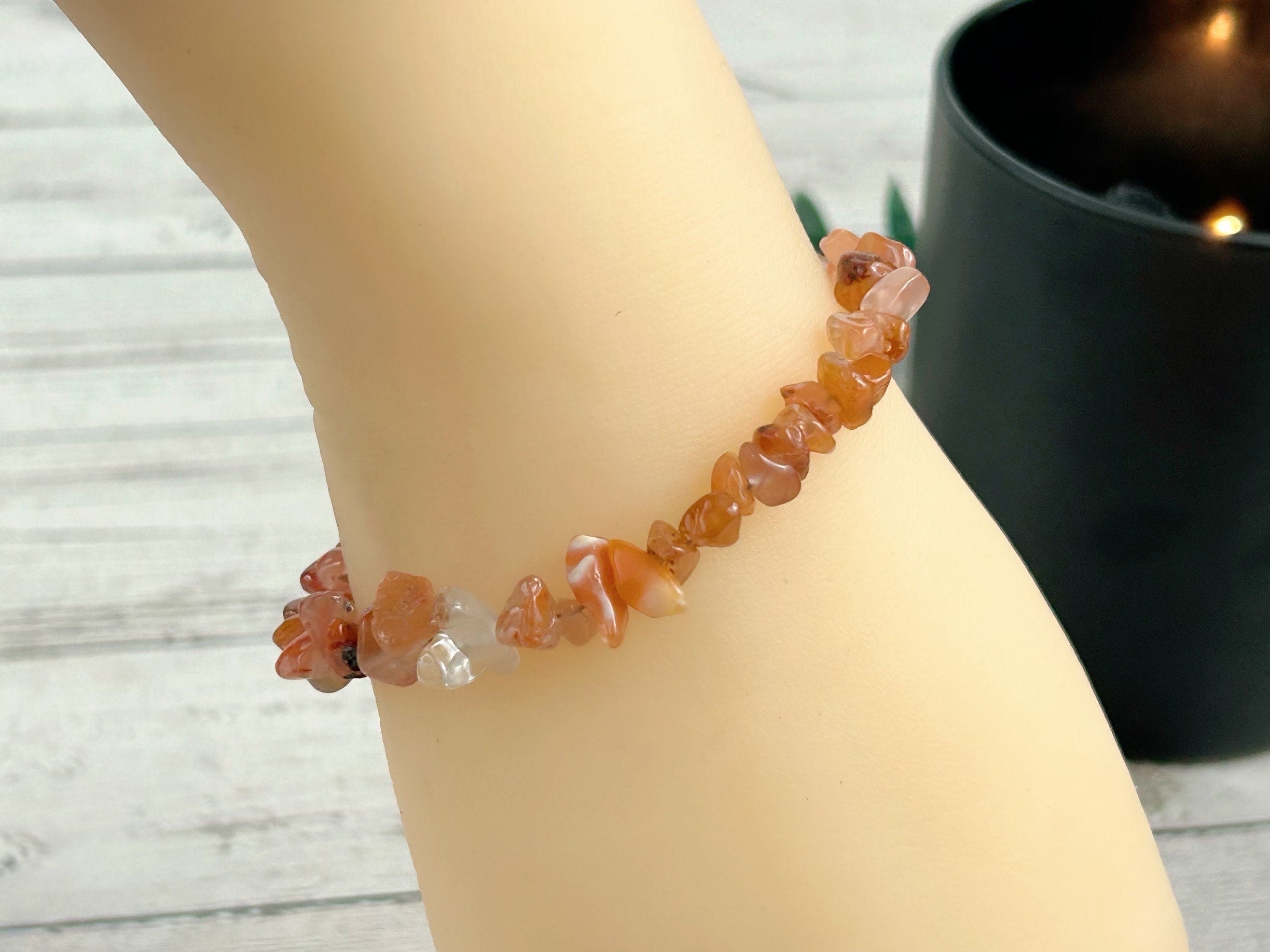 Carnelian Bracelet, Orange Beaded Bracelet, Energy Bracelet, Natural Stone Bracelet, Chipped Gemstone Bracelet, Gift for Her, Gift for Him