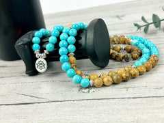 108 Mala Beads Necklace, Picture Jasper Necklace, Japa Mala, Prayer Beads, 108 Mala Beads Bracelet, Turquoise Mala, Meditation Necklace