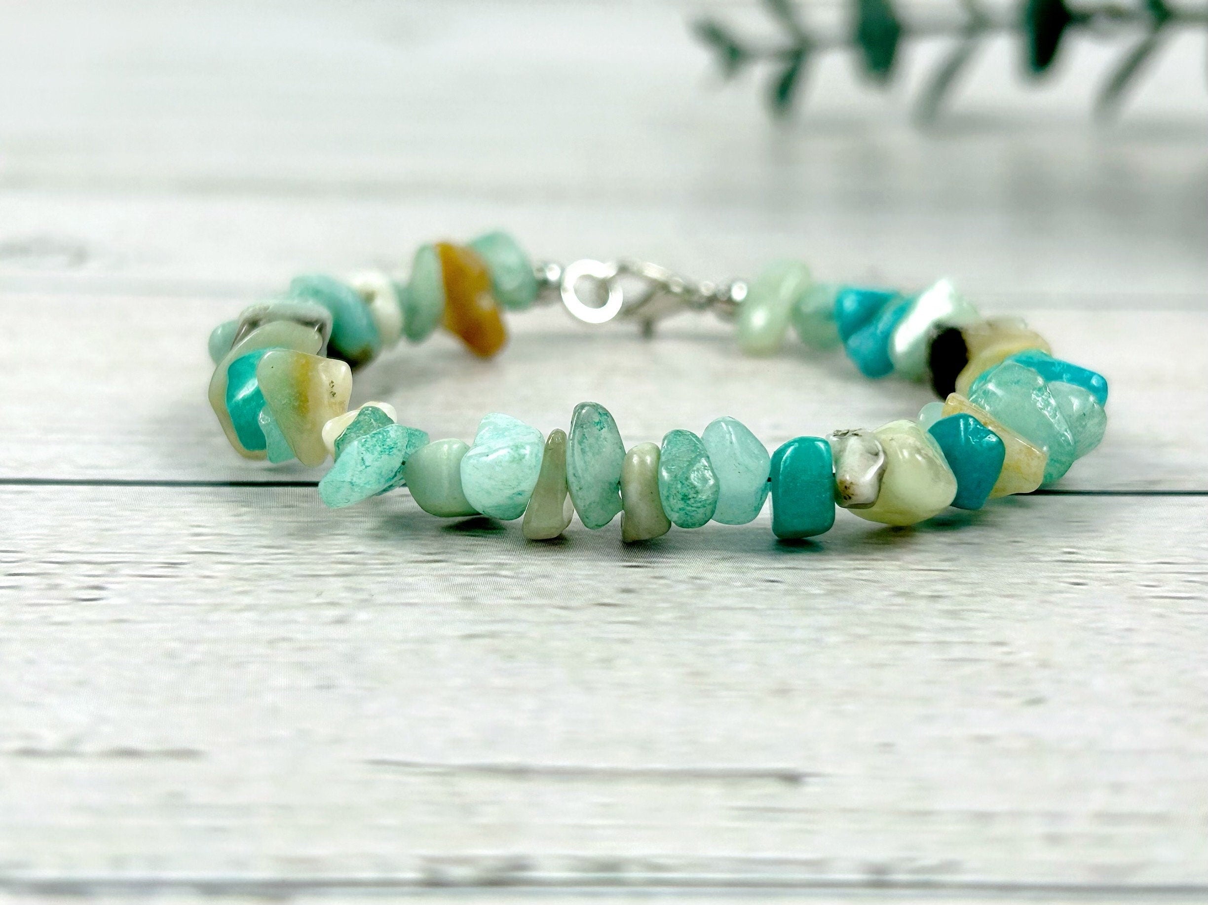 Amazonite Bracelet, Blue Beaded Bracelet, Energy Bracelet, Natural Stone Bracelet, Chipped Gemstone Bracelet, Gift for Her, Gift for Him